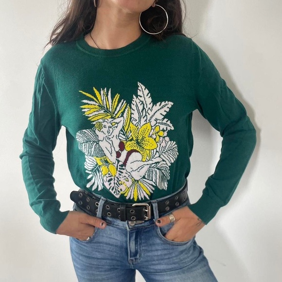 Tuk in Light Sweater Green with Tropical Pin Up Girl  Motif NWT - Picture 9 of 12